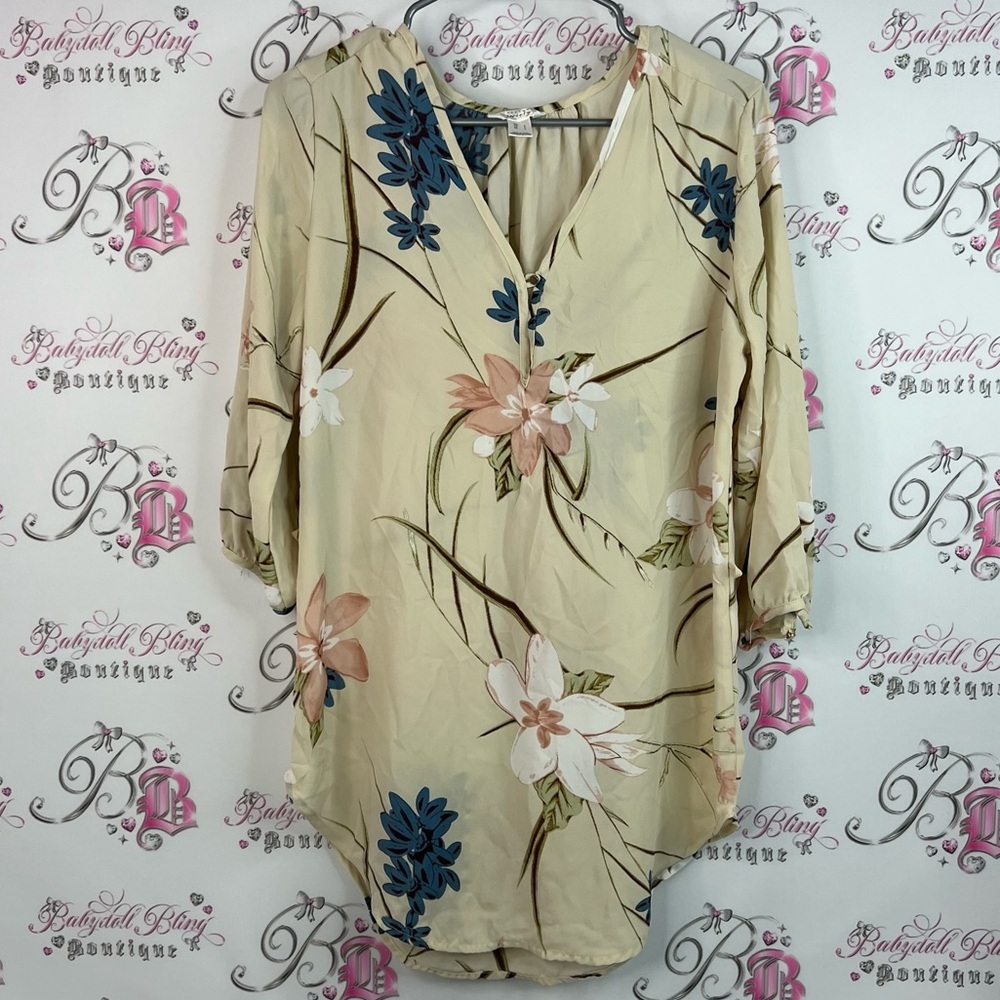 Streetwear Society top long sleeves flowers cream Beige Floral Blouse